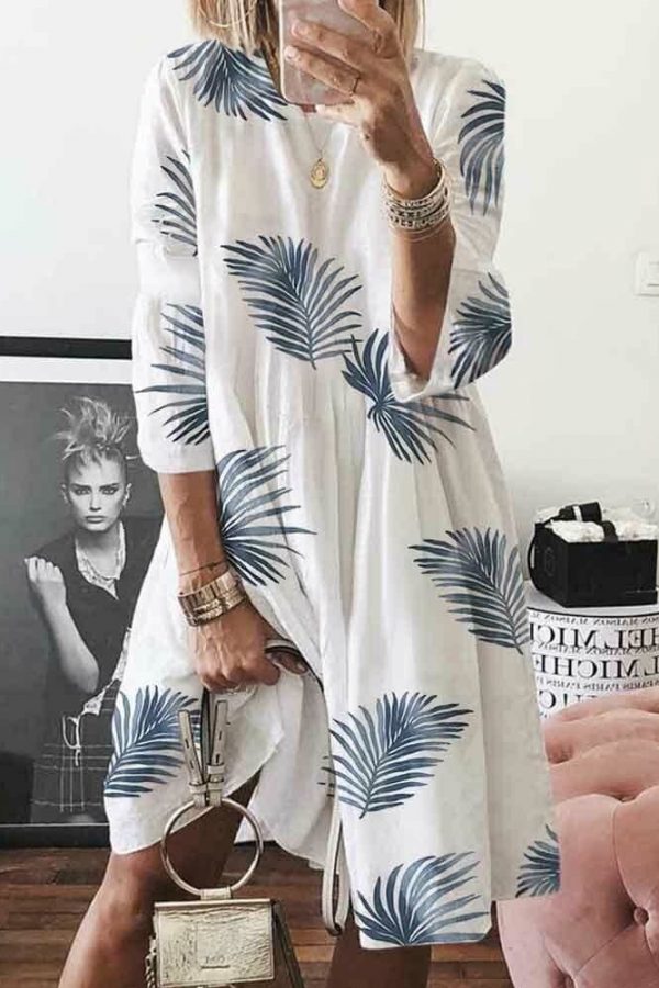 The Best Summer Women's Boho Loose Print Beach Dresses Casual Ladies Three Quarter Sleeve Holiday Party Dress Sundress Online - Takalr