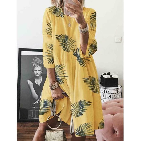 The Best Summer Women's Boho Loose Print Beach Dresses Casual Ladies Three Quarter Sleeve Holiday Party Dress Sundress Online - Takalr