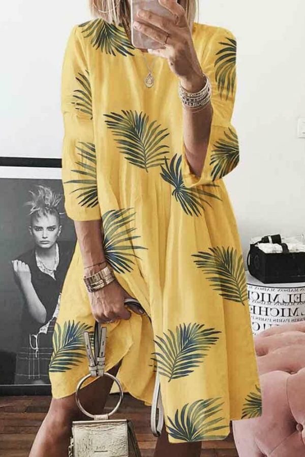 The Best Summer Women's Boho Loose Print Beach Dresses Casual Ladies Three Quarter Sleeve Holiday Party Dress Sundress Online - Takalr