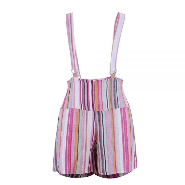 The Best Summer Women's Overalls Pocket High Waist Striped Suspender Trousers Fashion Beach Casual Loose Straps Rompers Online - Takalr