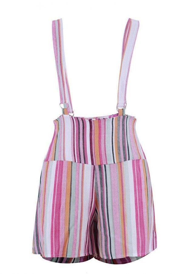 The Best Summer Women's Overalls Pocket High Waist Striped Suspender Trousers Fashion Beach Casual Loose Straps Rompers Online - Takalr