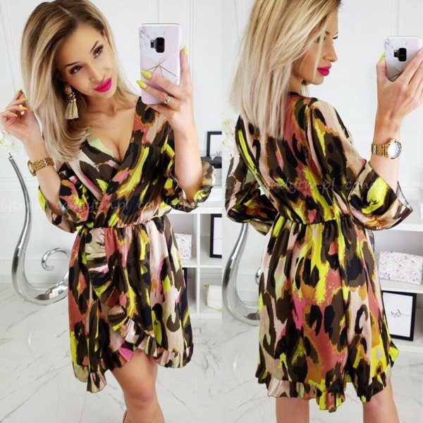 The Best Summer Women's Swing Skater Dress Fashion Ladies Vintage Boho Floral Short Sleeve Party Beach Casual Mini Sundress Online - Takalr