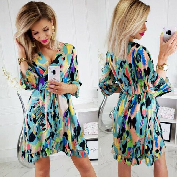 The Best Summer Women's Swing Skater Dress Fashion Ladies Vintage Boho Floral Short Sleeve Party Beach Casual Mini Sundress Online - Takalr