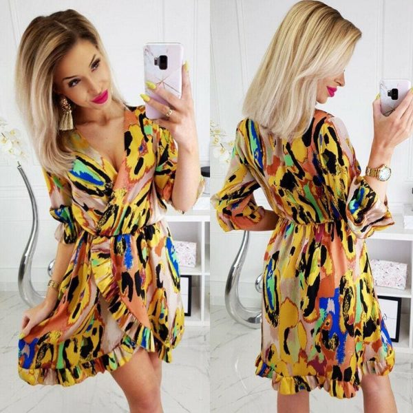 The Best Summer Women's Swing Skater Dress Fashion Ladies Vintage Boho Floral Short Sleeve Party Beach Casual Mini Sundress Online - Takalr