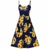 The Best Sunflower Printing Button Up A Line Off Shoulder Sleeveless Dress Online - Source Silk