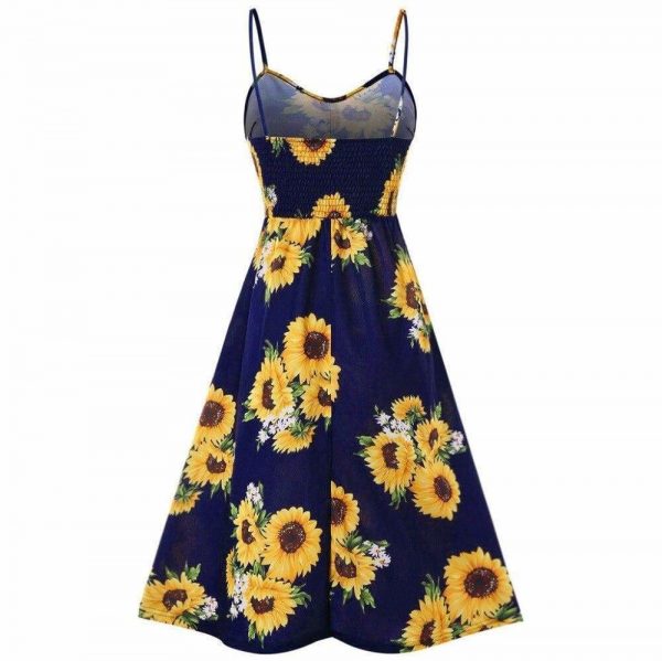 The Best Sunflower Printing Button Up A Line Off Shoulder Sleeveless Dress Online - Source Silk