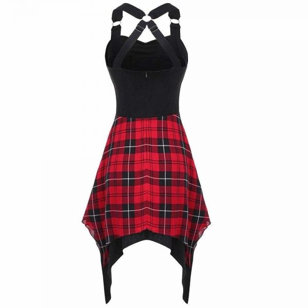 The Best Tartan Print Asymmetrical Dress Women Sleeveless Beach Dress Online - Source Silk