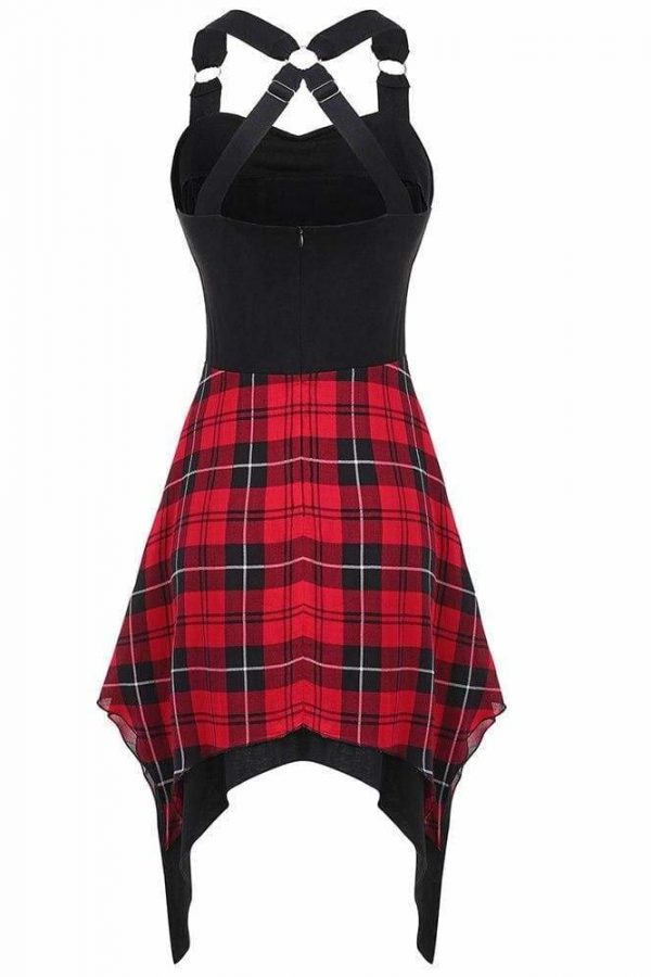 The Best Tartan Print Asymmetrical Dress Women Sleeveless Beach Dress Online - Source Silk