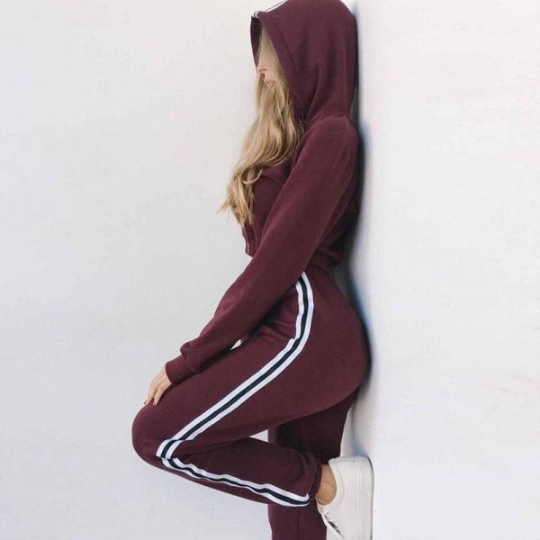 The Best Tracksuit 2pcs Women Set Hoodies Crop Top Sweatshirt+Side Stripe Pants Hooded 2 Pieces Sets Women Autumn Clothing Suits Female Online - Takalr