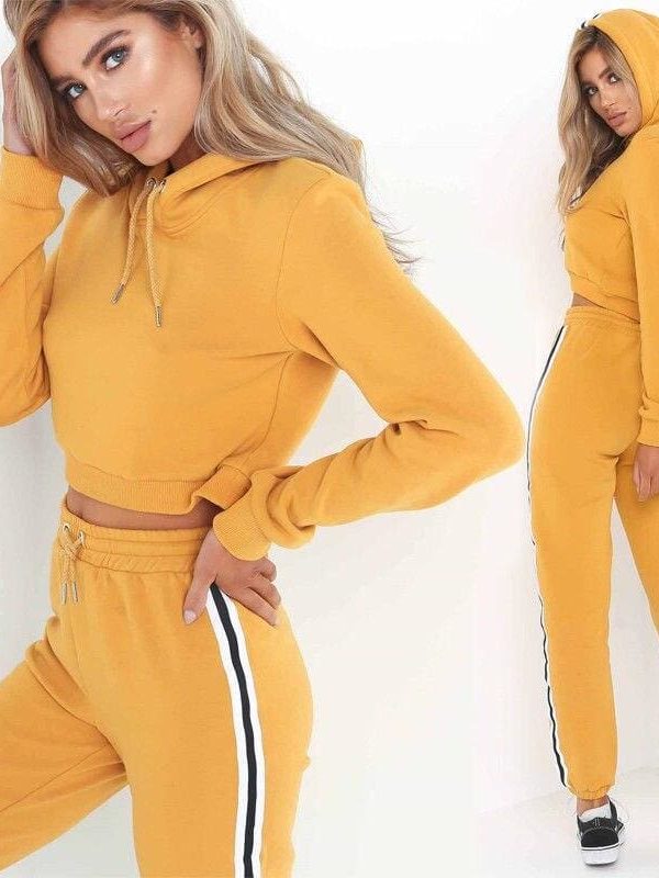 The Best Tracksuit 2pcs Women Set Hoodies Crop Top Sweatshirt+Side Stripe Pants Hooded 2 Pieces Sets Women Autumn Clothing Suits Female Online - Takalr