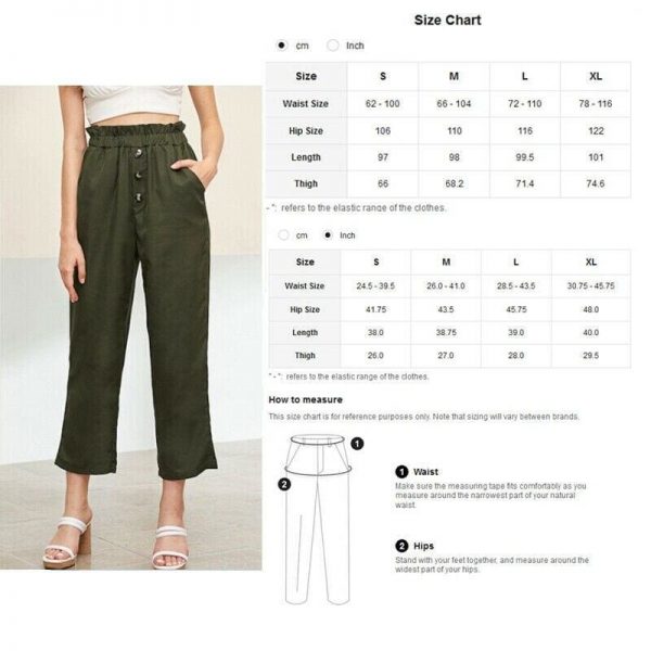 The Best Treny Women Summer High Waist Frill Waist Button Front Straight Leg Pants Elastic Crop Pants Belt Harem Trousers Online - Takalr