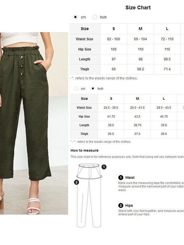 The Best Treny Women Summer High Waist Frill Waist Button Front Straight Leg Pants Elastic Crop Pants Belt Harem Trousers Online - Takalr