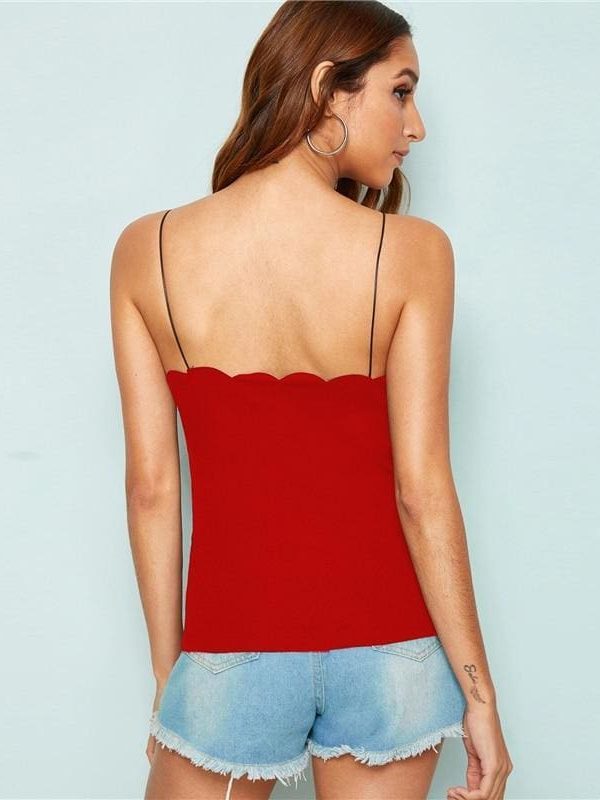 The Best Trim Rib-Knit Top Solid Slim Fit Summer Women Clothing Strap Tops Online - Takalr