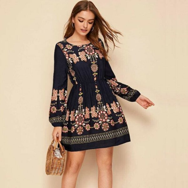 The Best Tunic Dress Lady Retro Indie Folk Element Dresses Casual Short Mini Dress Online - Takalr