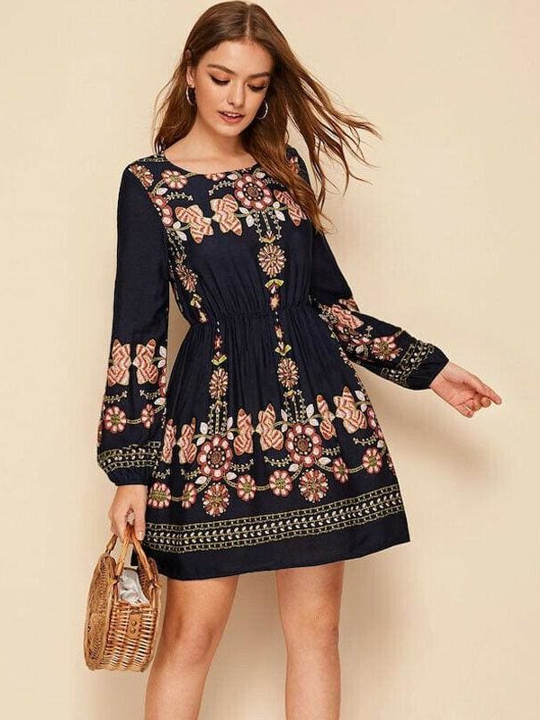 The Best Tunic Dress Lady Retro Indie Folk Element Dresses Casual Short Mini Dress Online - Takalr