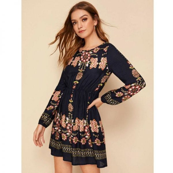 The Best Tunic Dress Lady Retro Indie Folk Element Dresses Casual Short Mini Dress Online - Takalr