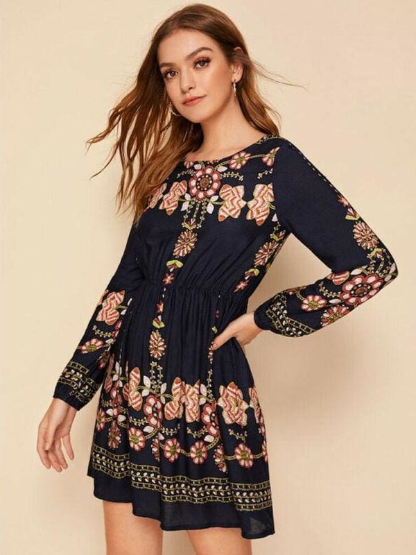 The Best Tunic Dress Lady Retro Indie Folk Element Dresses Casual Short Mini Dress Online - Takalr