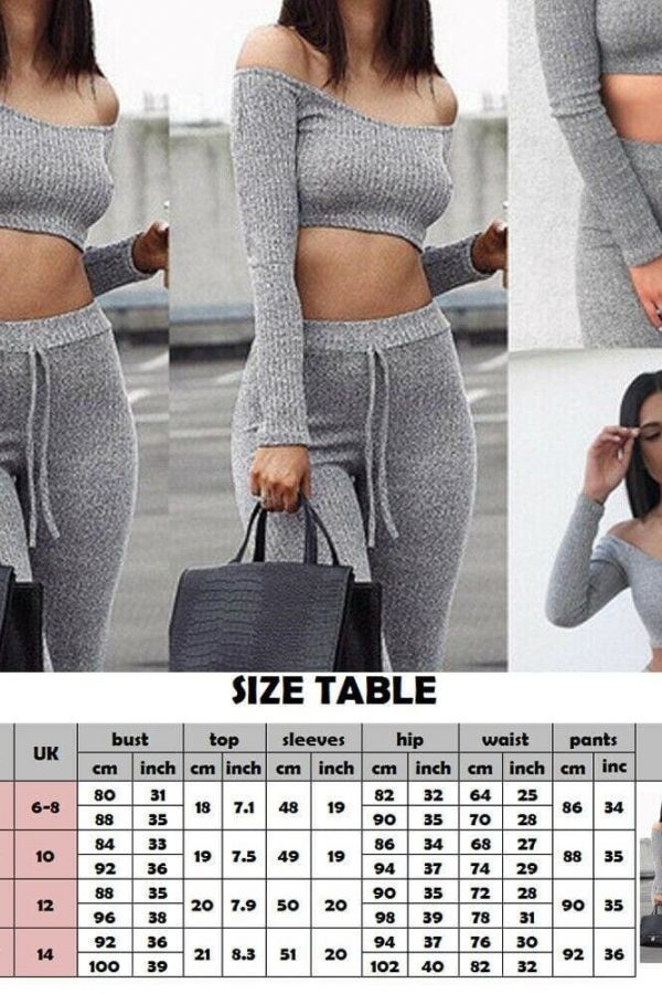 The Best Two Piece Outfit Women Tracksuit Off Shoulder Long Sleeve Crop Top Pencil Pants Leggings Set Bodycon Slim Casual Sport Suit Online - Takalr