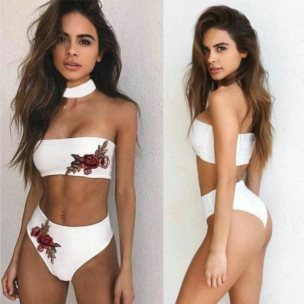 The Best Two-Pieces Women Floral Sexy Strapless Push-up Padded Bra High Waist Bandage Bikini Set Swimsuit Swimwear Bathing Suit Beachwear Online - Takalr