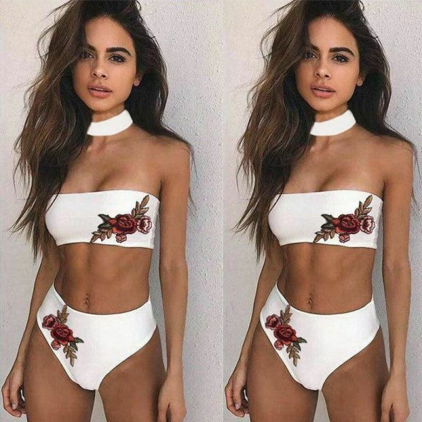 The Best Two-Pieces Women Floral Sexy Strapless Push-up Padded Bra High Waist Bandage Bikini Set Swimsuit Swimwear Bathing Suit Beachwear Online - Takalr