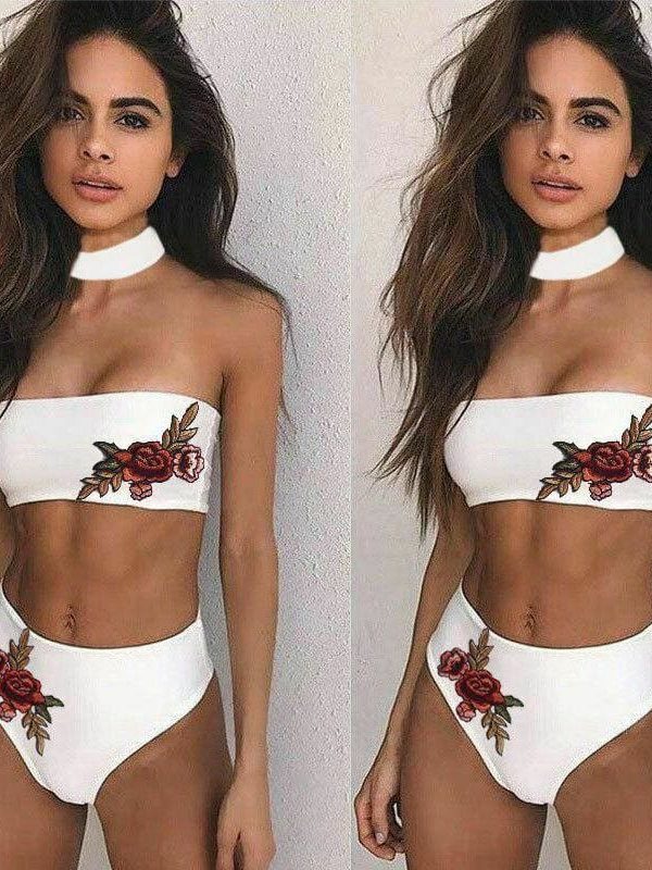 The Best Two-Pieces Women Floral Sexy Strapless Push-up Padded Bra High Waist Bandage Bikini Set Swimsuit Swimwear Bathing Suit Beachwear Online - Takalr