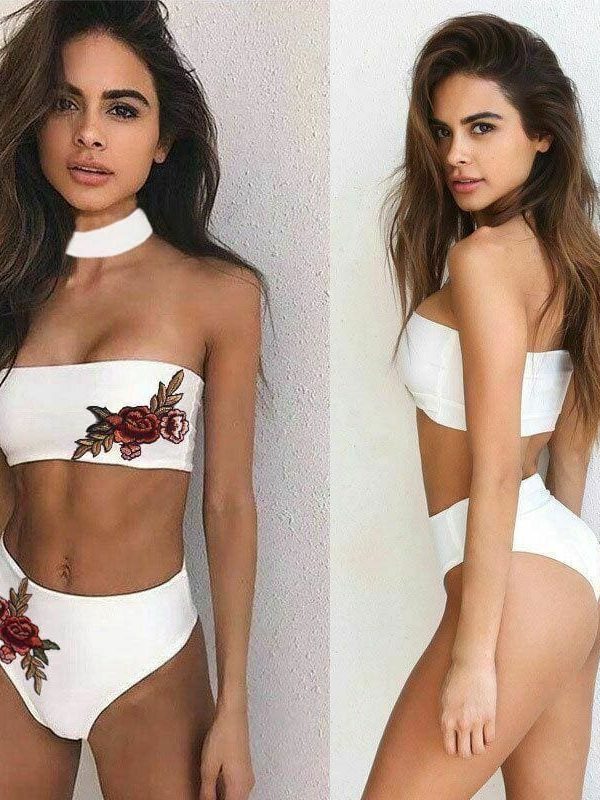 The Best Two-Pieces Women Floral Sexy Strapless Push-up Padded Bra High Waist Bandage Bikini Set Swimsuit Swimwear Bathing Suit Beachwear Online - Takalr