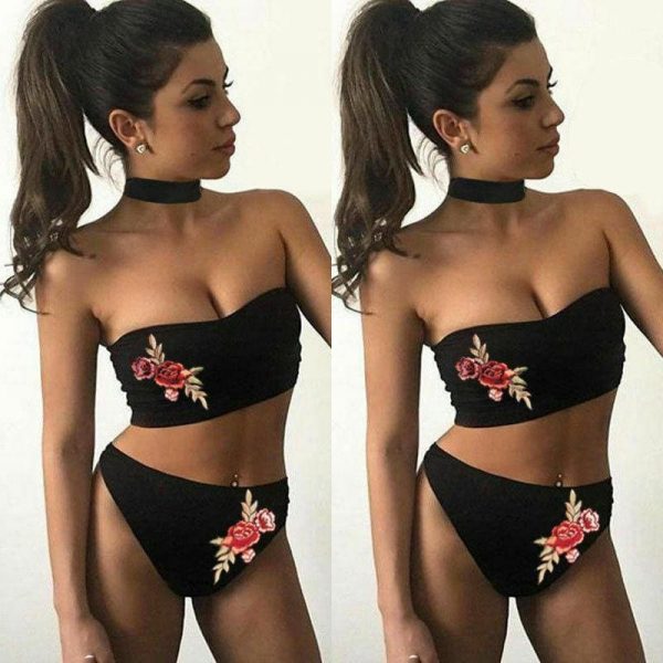 The Best Two-Pieces Women Floral Sexy Strapless Push-up Padded Bra High Waist Bandage Bikini Set Swimsuit Swimwear Bathing Suit Beachwear Online - Takalr