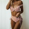 The Best Two Pieces Women V Neck Sexy Striped High Waist Striped Swimwear Brazilian Bikini Set Online - Takalr