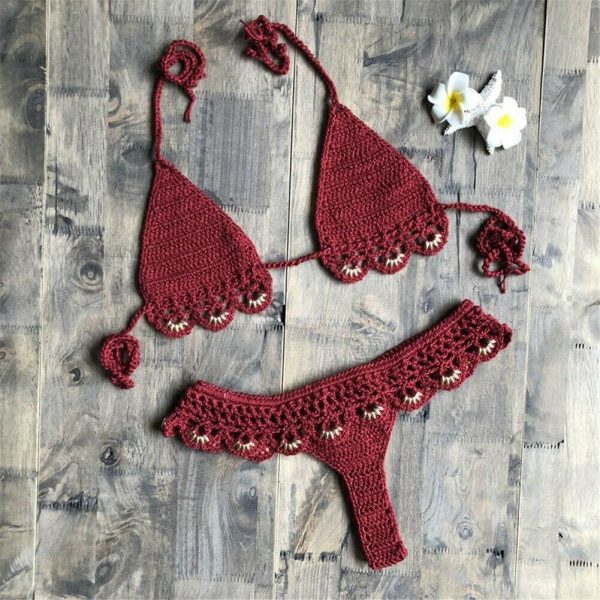 The Best Two Pieces Women's Ruffles Swimwear Bandage Knitted Bra Thong Bikini Set Push-up Unpadded Bathing Suits Swimsuit Beachwear Online - Takalr