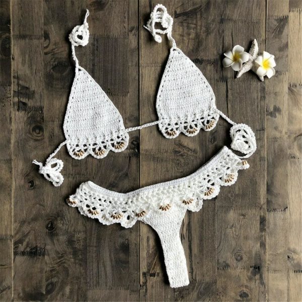 The Best Two Pieces Women's Ruffles Swimwear Bandage Knitted Bra Thong Bikini Set Push-up Unpadded Bathing Suits Swimsuit Beachwear Online - Takalr