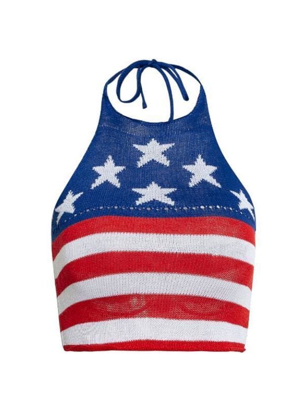 The Best USA flag stripe women camisole Halter Knitted Streetwear Tops Online - Takalr