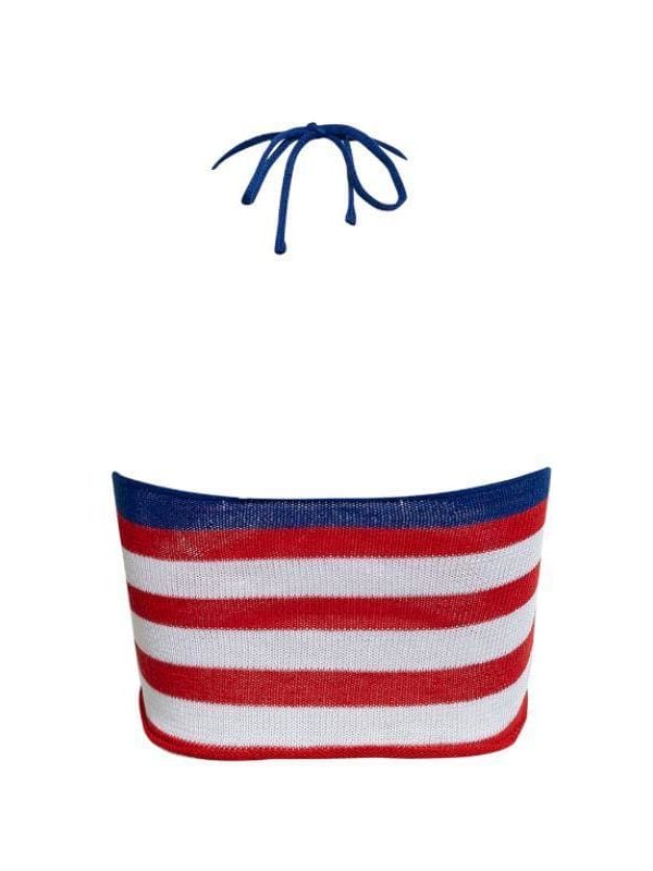 The Best USA flag stripe women camisole Halter Knitted Streetwear Tops Online - Takalr