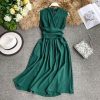 The Best V-Neck Sleeveless Dresses French Chic Cross Drawstring Slim Waist Online - Source Silk