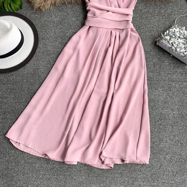 The Best V-Neck Sleeveless Dresses French Chic Cross Drawstring Slim Waist Online - Source Silk