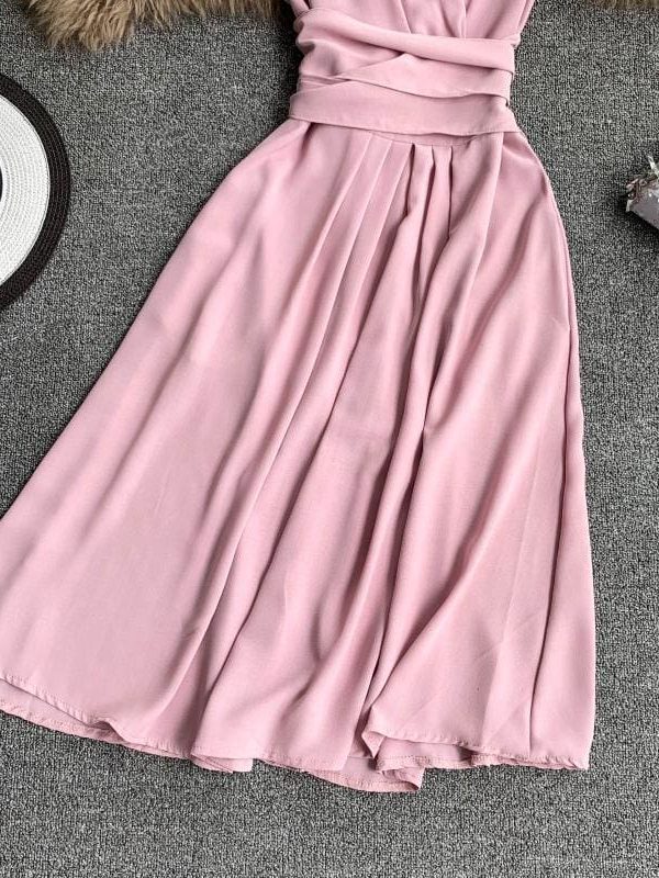 The Best V-Neck Sleeveless Dresses French Chic Cross Drawstring Slim Waist Online - Source Silk