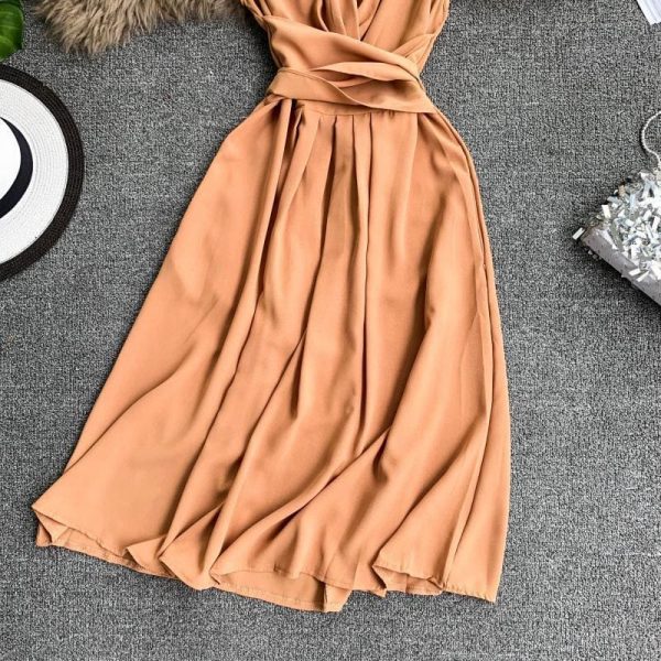 The Best V-Neck Sleeveless Dresses French Chic Cross Drawstring Slim Waist Online - Source Silk