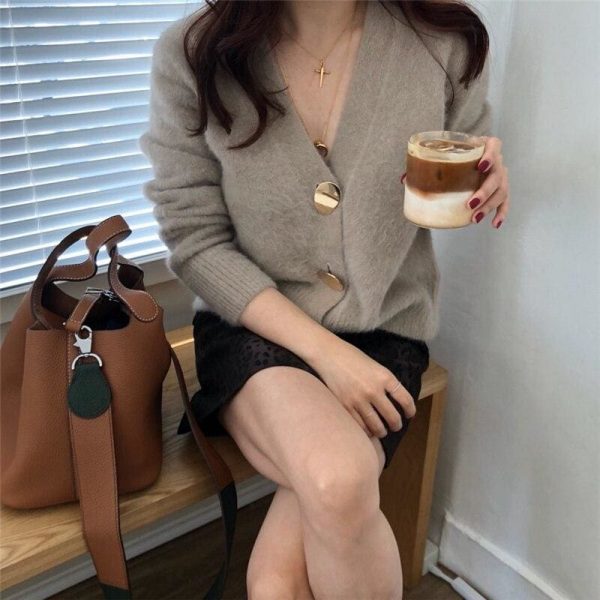 The Best V-neck Women Sweaters Autumn Winter Single-breasted Cardigans Female Online - Takalr