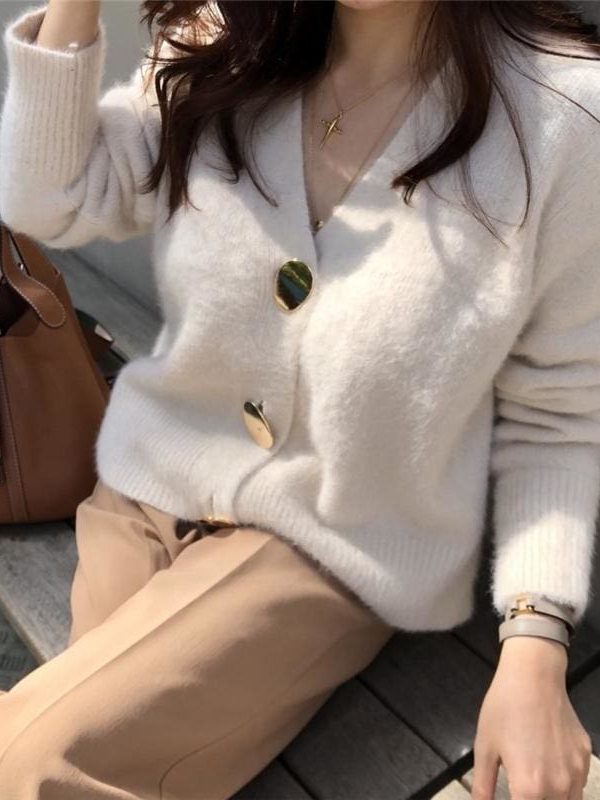 The Best V-neck Women Sweaters Autumn Winter Single-breasted Cardigans Female Online - Takalr