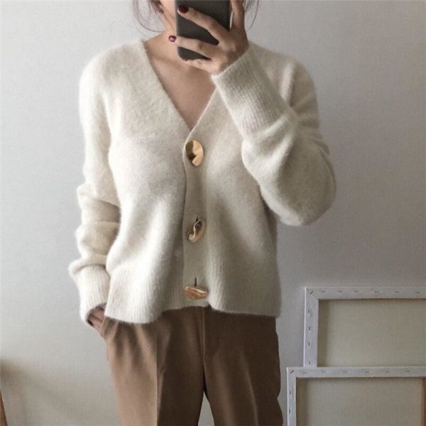 The Best V-neck Women Sweaters Autumn Winter Single-breasted Cardigans Female Online - Takalr