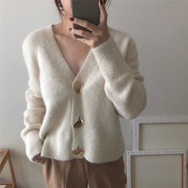 The Best V-neck Women Sweaters Autumn Winter Single-breasted Cardigans Female Online - Takalr