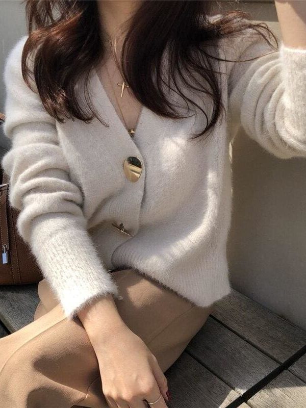 The Best V-neck Women Sweaters Autumn Winter Single-breasted Cardigans Female Online - Takalr