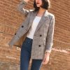 The Best Vintage Double Breasted Plaid Women Blazer Pockets Jackets Outerwear Online - Takalr