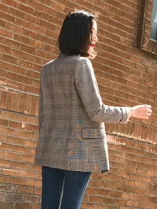 The Best Vintage Double Breasted Plaid Women Blazer Pockets Jackets Outerwear Online - Takalr