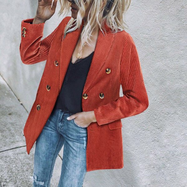 The Best Vintage Double Breasted Solid Women Blazer Pockets Jackets Female Retro Suits Coat Feminino blazers Outerwear high quality Online - Takalr