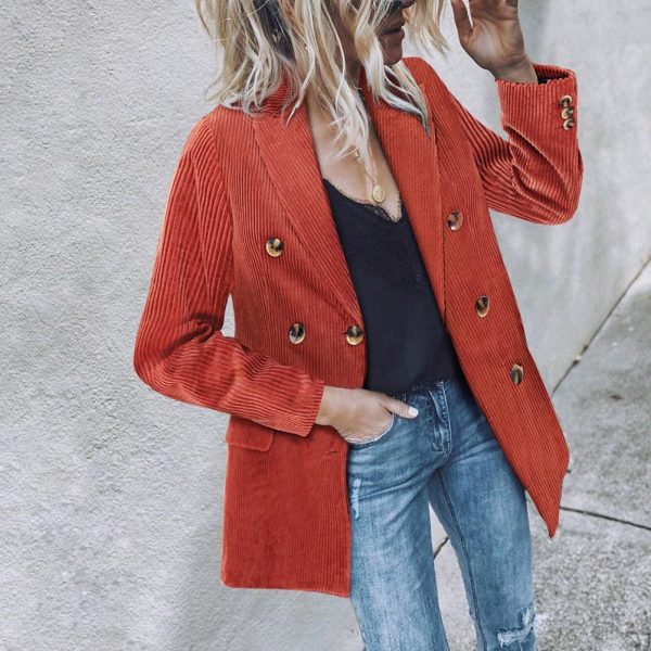 The Best Vintage Double Breasted Solid Women Blazer Pockets Jackets Female Retro Suits Coat Feminino blazers Outerwear high quality Online - Takalr