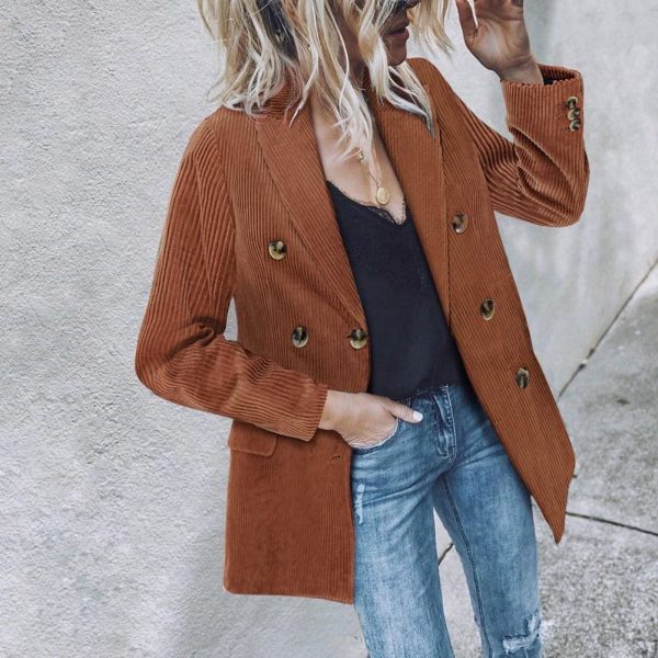 The Best Vintage Double Breasted Solid Women Blazer Pockets Jackets Female Retro Suits Coat Feminino blazers Outerwear high quality Online - Takalr