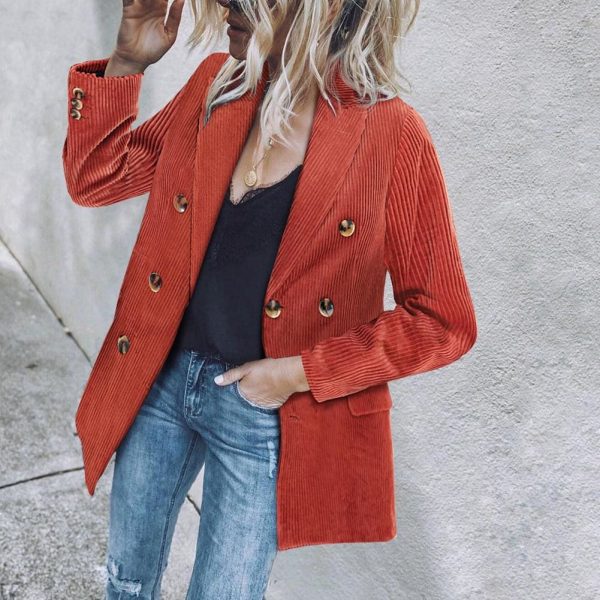 The Best Vintage Double Breasted Solid Women Blazer Pockets Jackets Female Retro Suits Coat Feminino blazers Outerwear high quality Online - Takalr