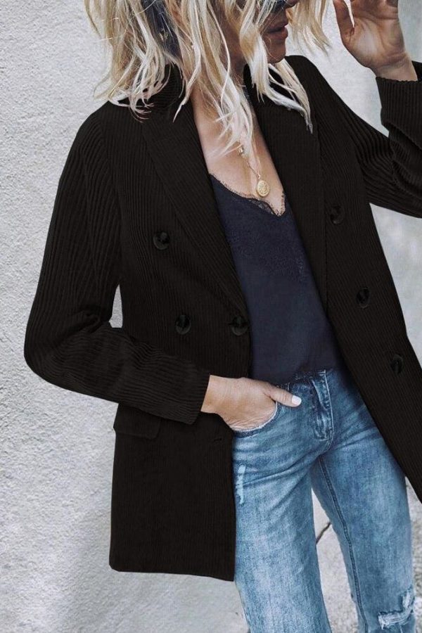 The Best Vintage Double Breasted Solid Women Blazer Pockets Jackets Female Retro Suits Coat Feminino blazers Outerwear high quality Online - Takalr