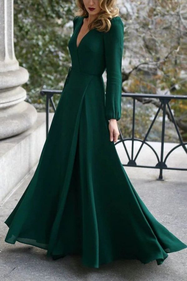 The Best Vintage Formal Dress Women Lady V Neck Long Sleeve Maxi Dress Autumn Winter Evening Party Wedding Prom Gown Dress Online - Takalr