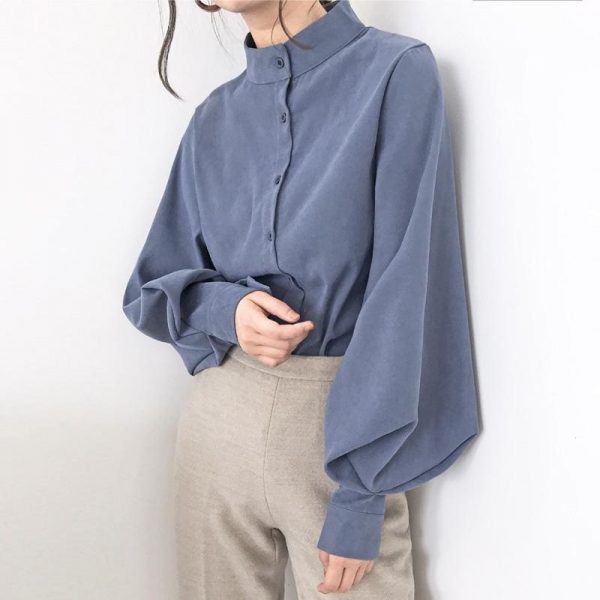 The Best Vintage Lantern Sleeve Autumn Winter Thicken Women Blouses Online - Takalr